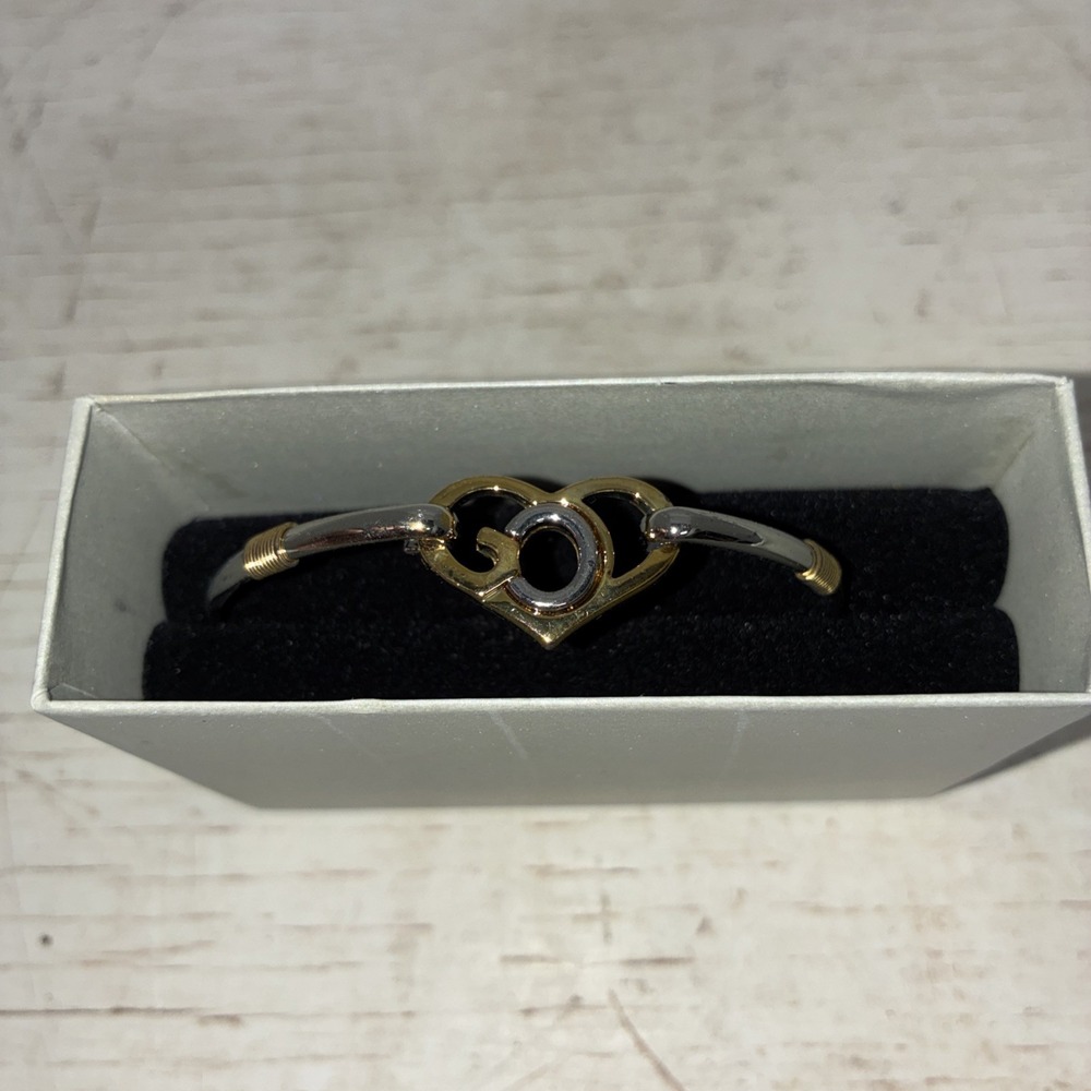 God's Heart silver gold bangle bracelet heart motif religious no stone